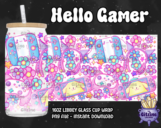 Hello Gamer - PNG Wrap for Libbey 16oz Glass Can