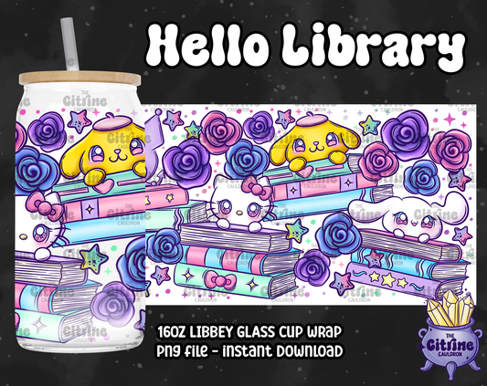 Hello Library - PNG Wrap for Libbey 16oz Glass Can