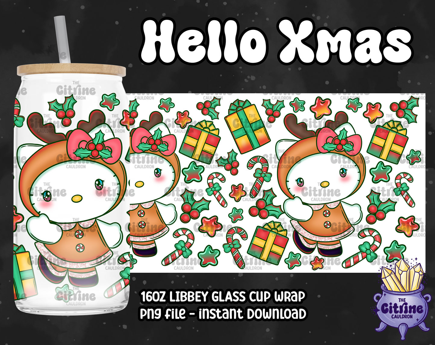 Hello Xmas - PNG Wrap for Libbey 16oz Glass Can