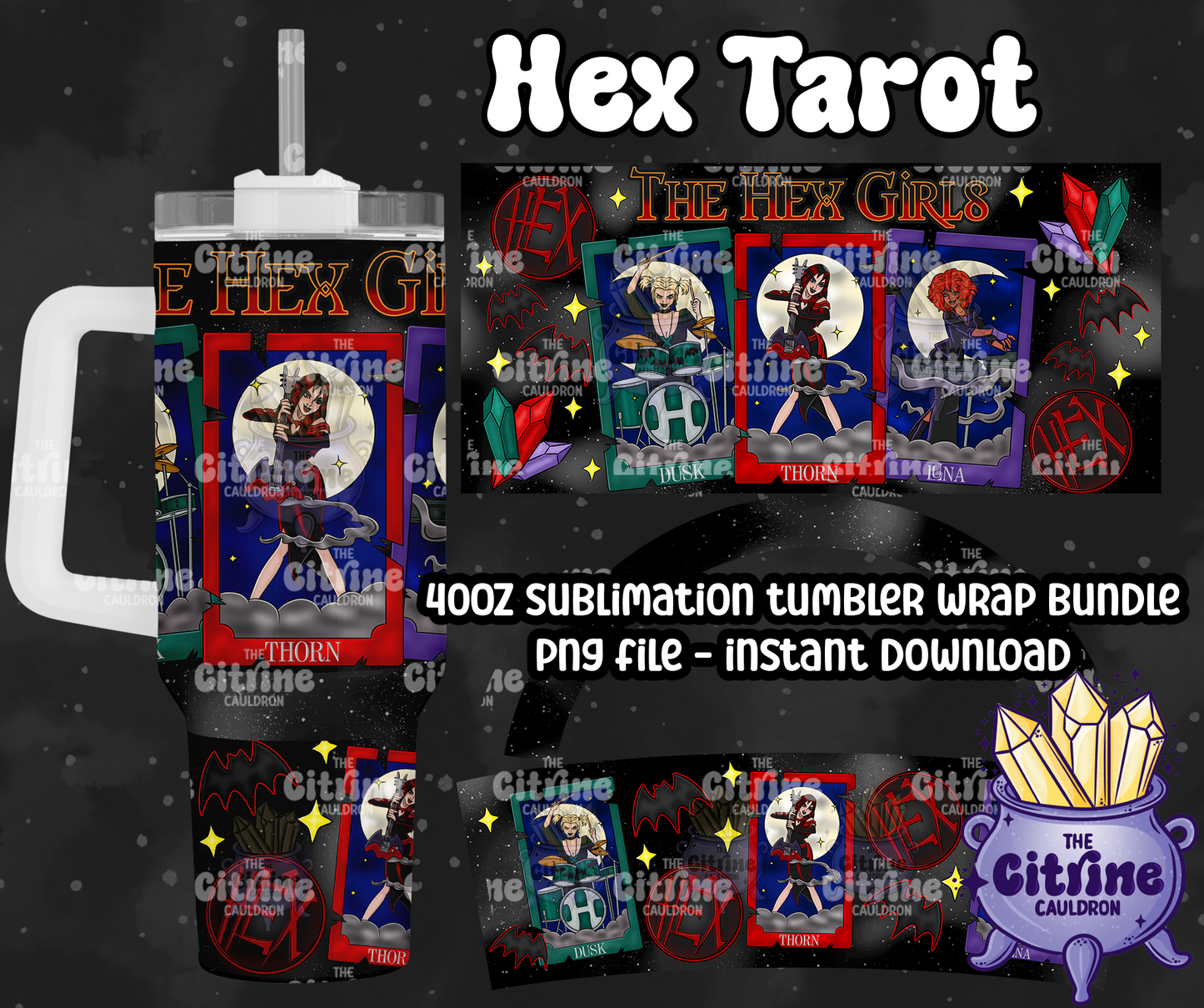 Hex Tarot - PNG Wrap for Sublimation 40oz Tumbler