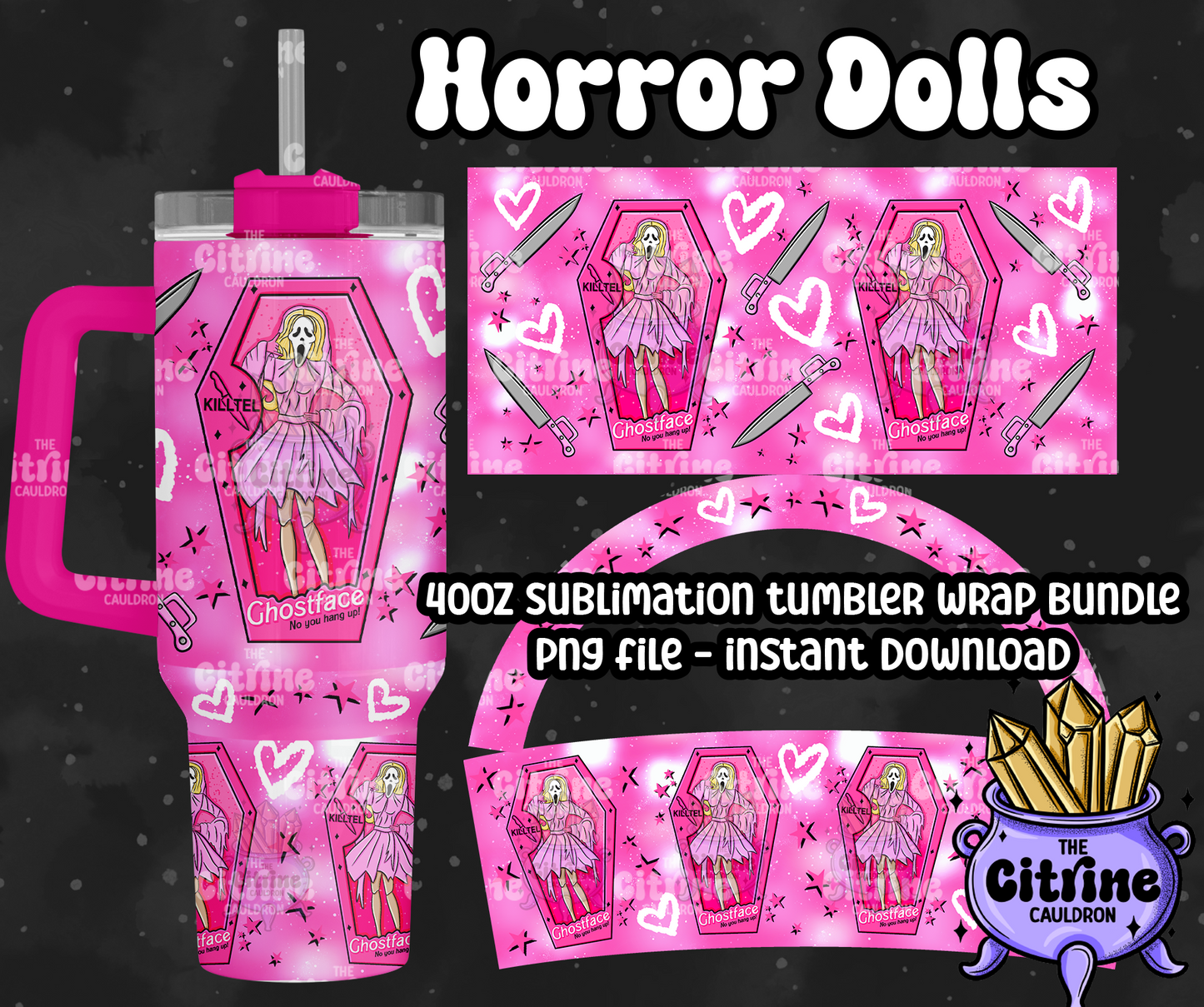 Horror Dolls Pink - PNG Wrap for Sublimation 40oz Tumbler