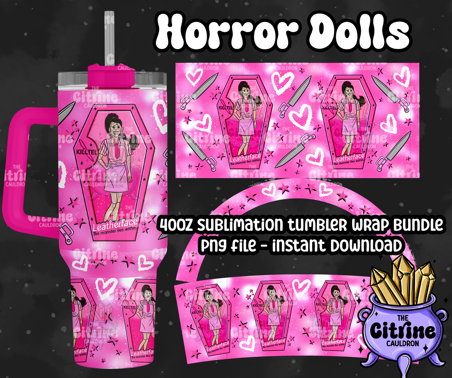 Horror Dolls Pink - PNG Wrap for Sublimation 40oz Tumbler