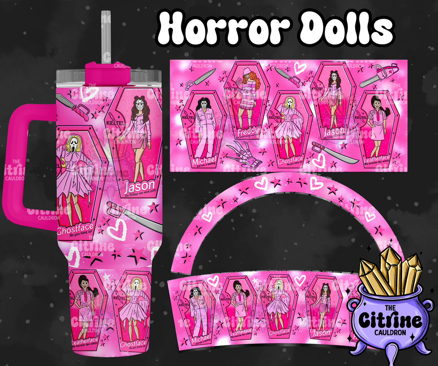 Horror Dolls Pink - PNG Wrap for Sublimation 40oz Tumbler