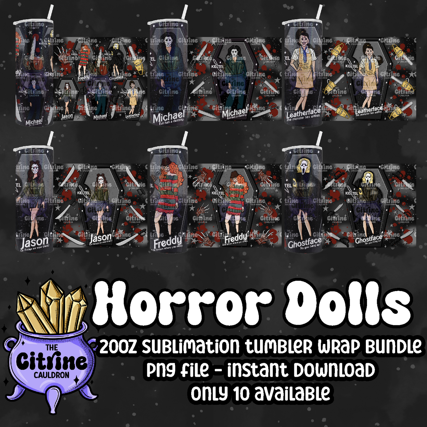 Horror Dolls Dark - PNG Wrap for Sublimation 20oz Tumbler