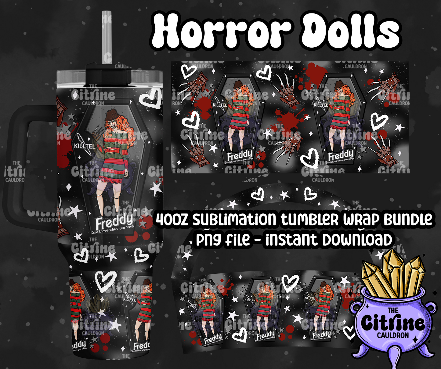 Horror Dolls Dark - PNG Wrap for Sublimation 40oz Tumbler