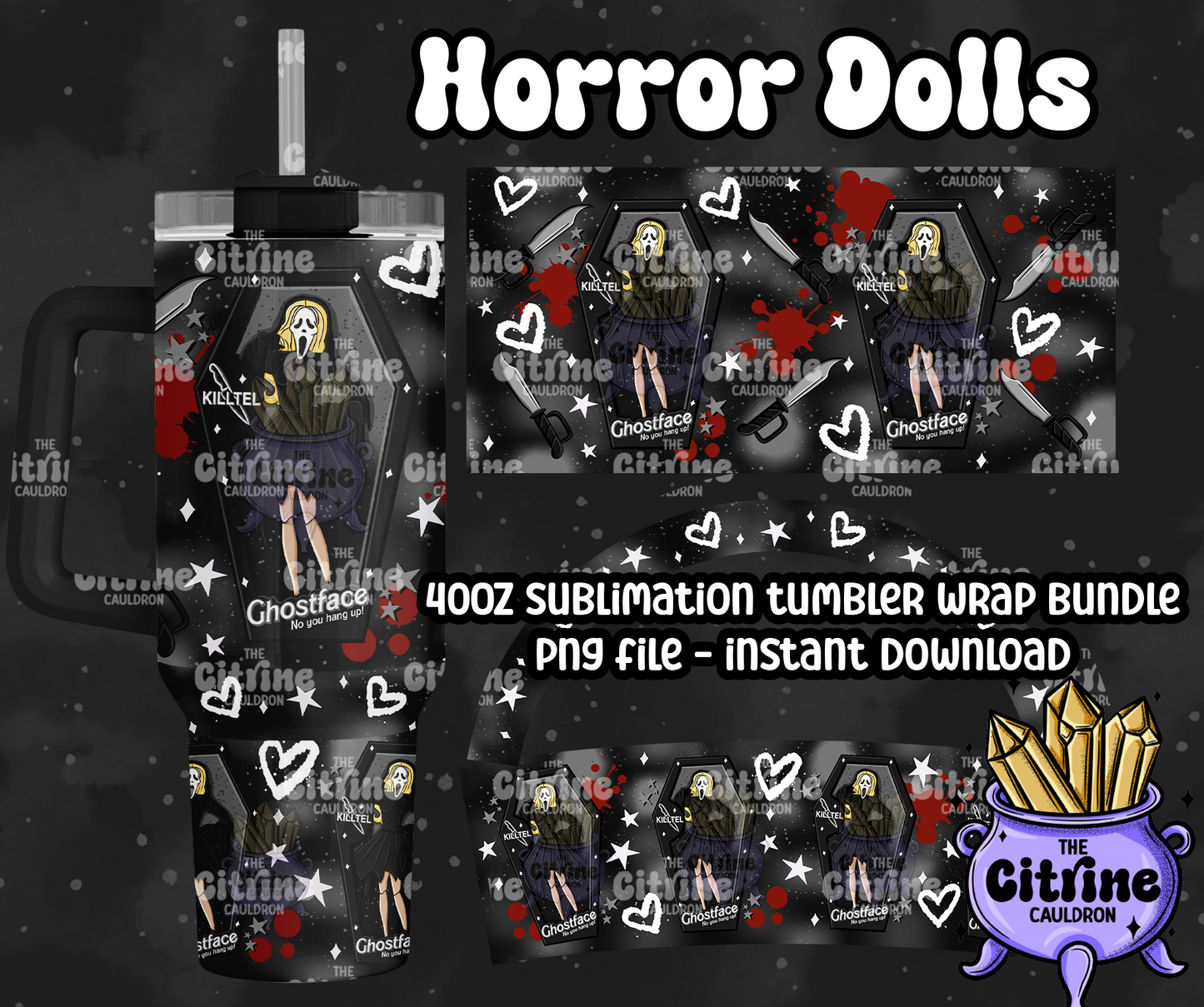 Horror Dolls Dark - PNG Wrap for Sublimation 40oz Tumbler