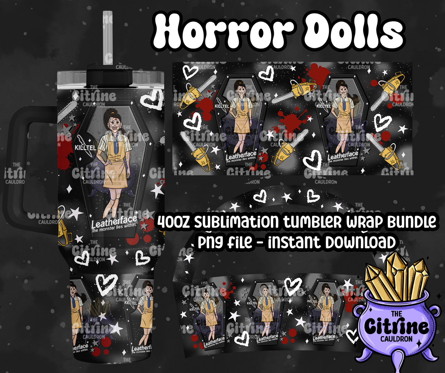 Horror Dolls Dark - PNG Wrap for Sublimation 40oz Tumbler