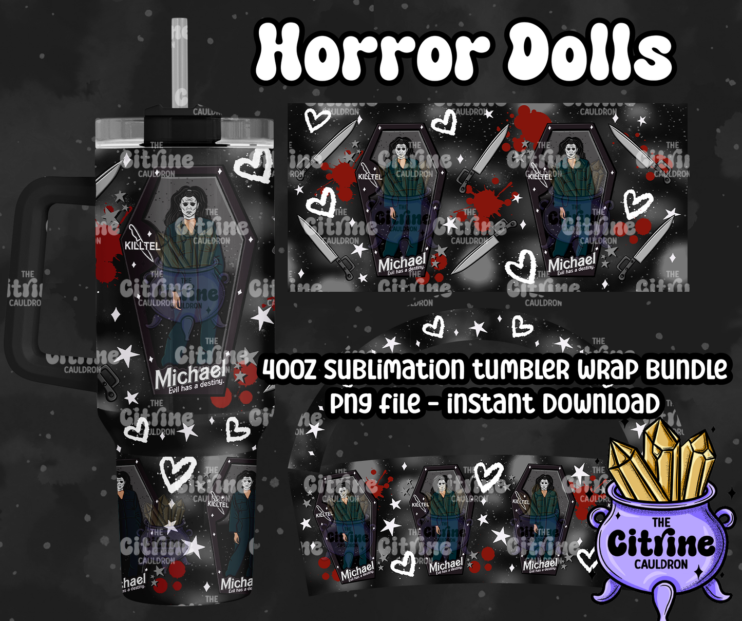 Horror Dolls Dark - PNG Wrap for Sublimation 40oz Tumbler