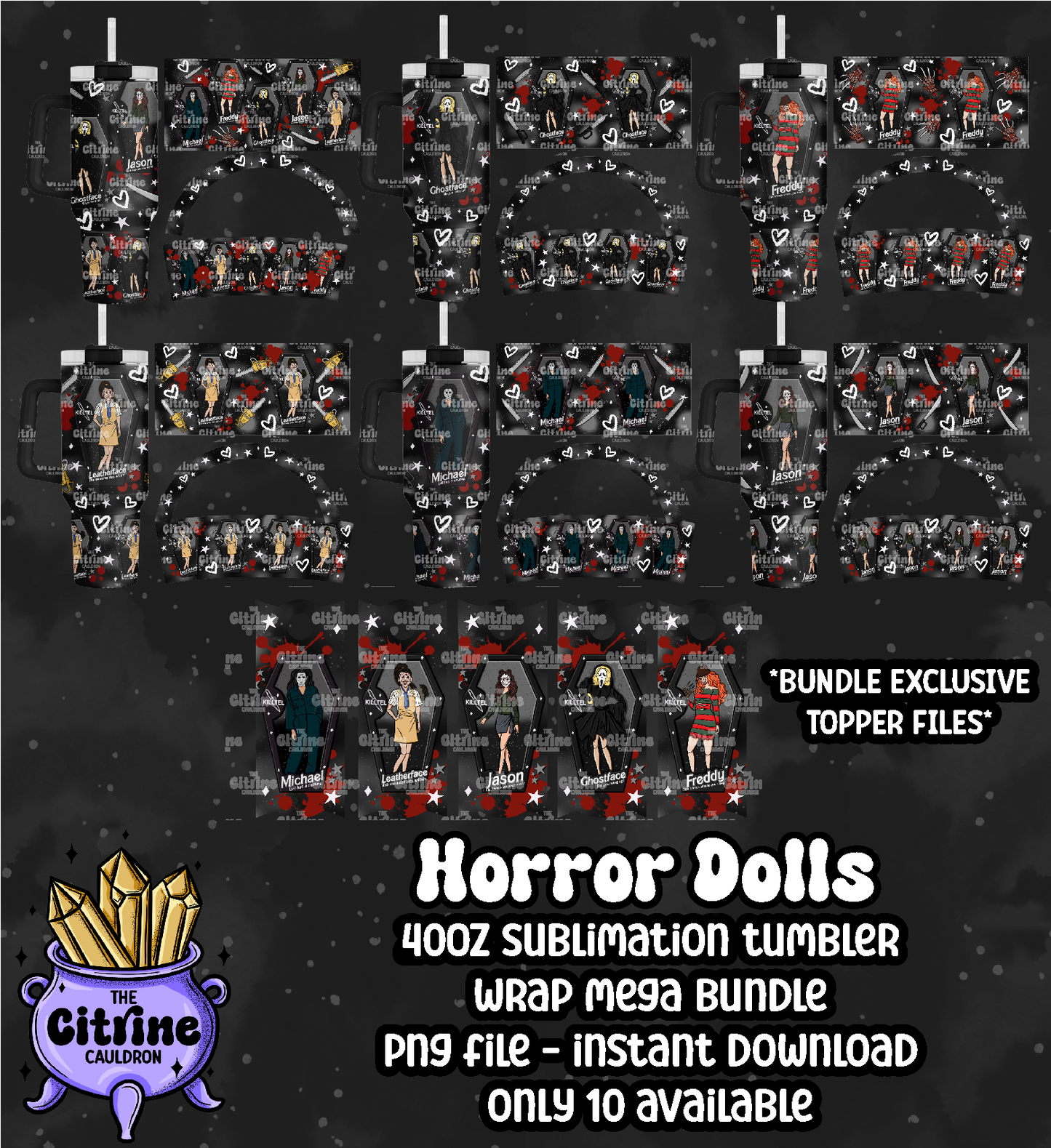 Horror Dolls Dark - PNG Wrap for Sublimation 40oz Tumbler