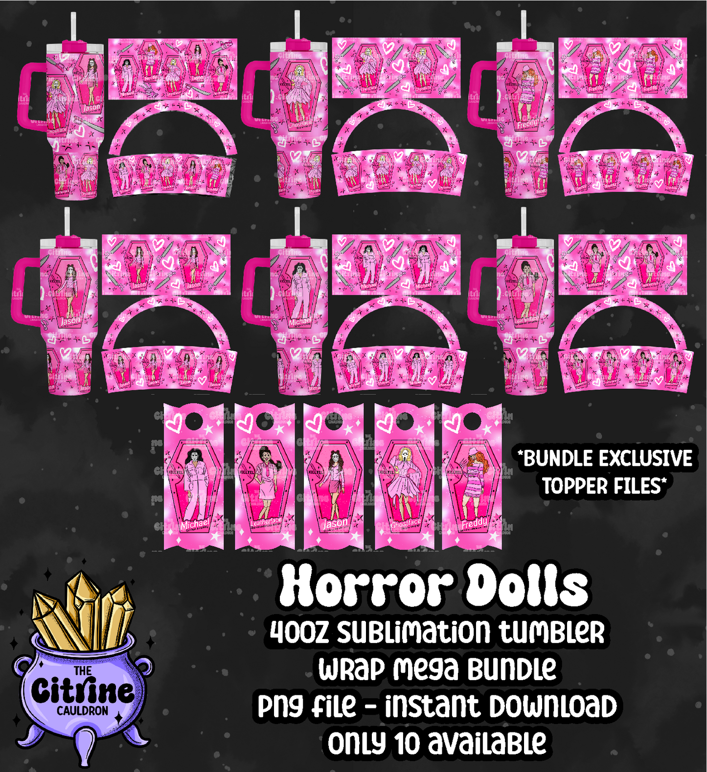 Horror Dolls Pink - PNG Wrap for Sublimation 40oz Tumbler