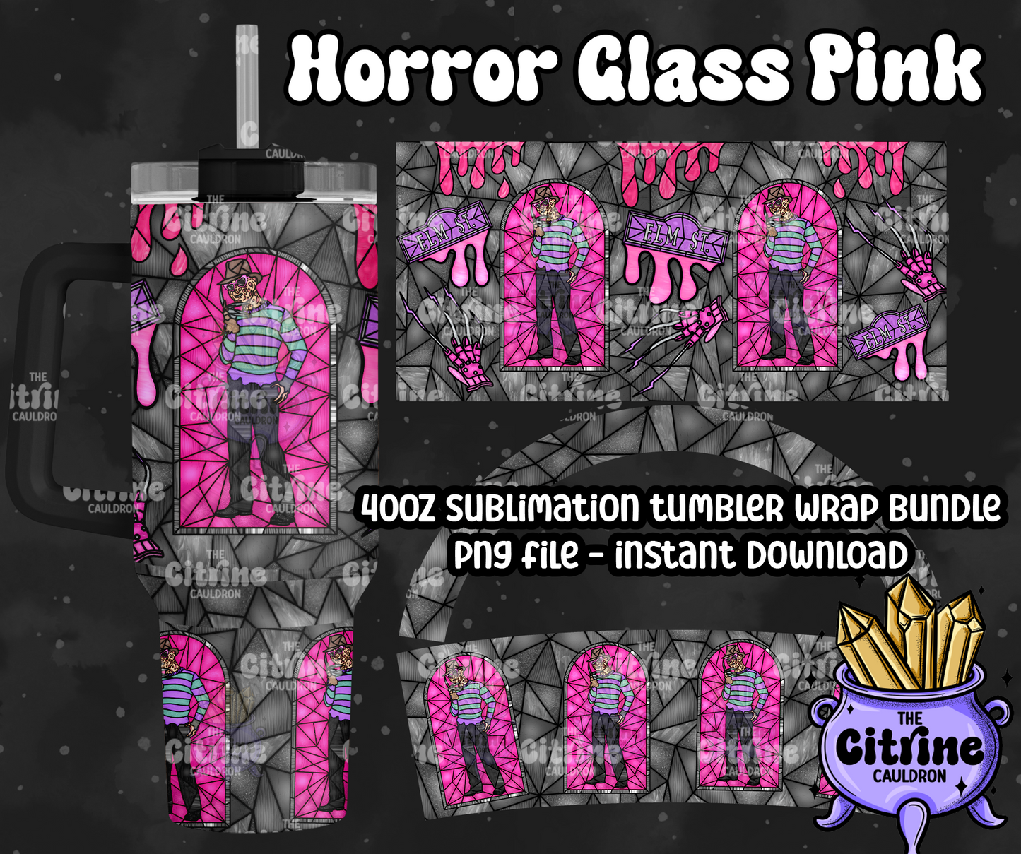 Horror Glass Pink - PNG Wrap for Sublimation 40oz Tumbler