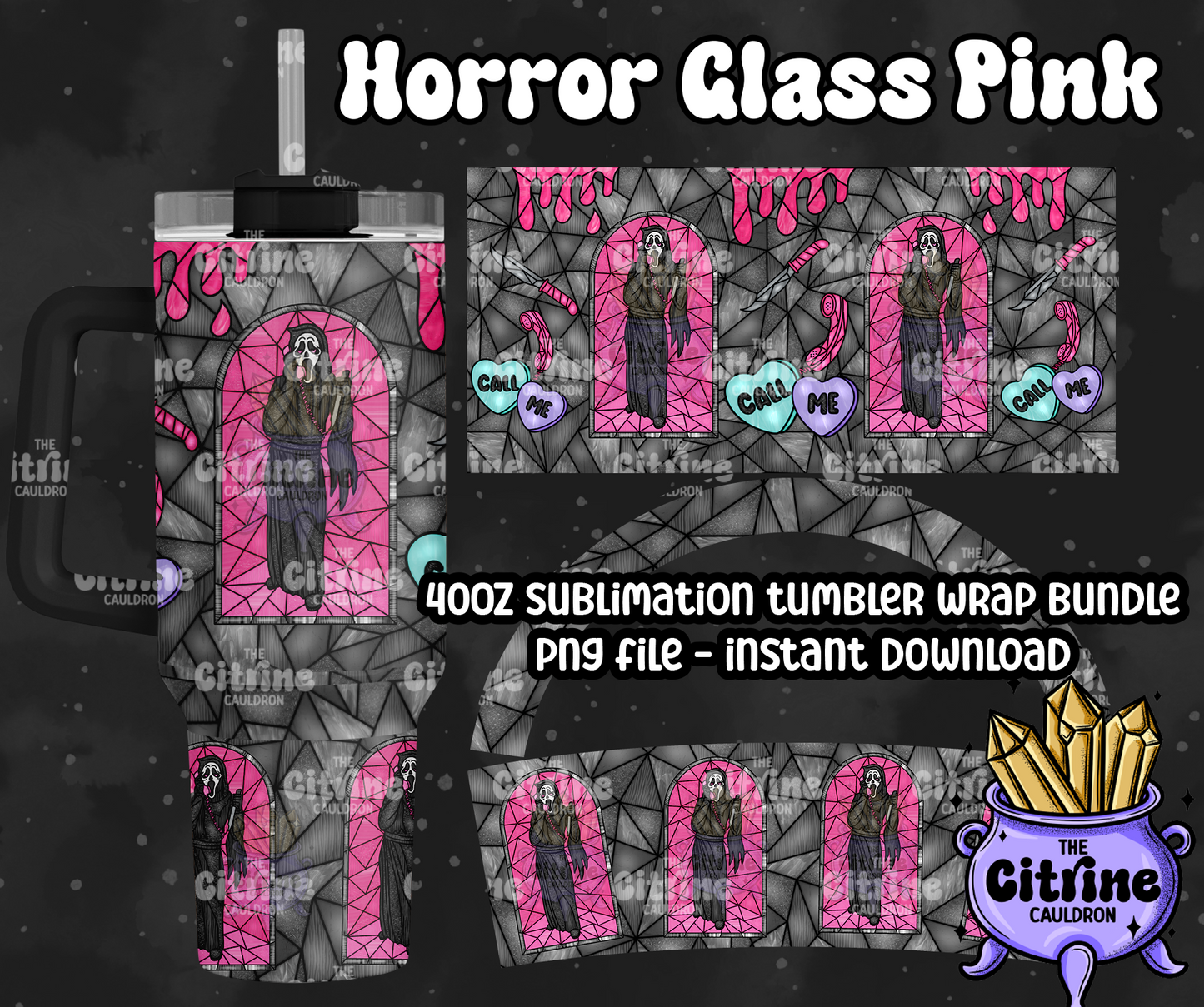 Horror Glass Pink - PNG Wrap for Sublimation 40oz Tumbler