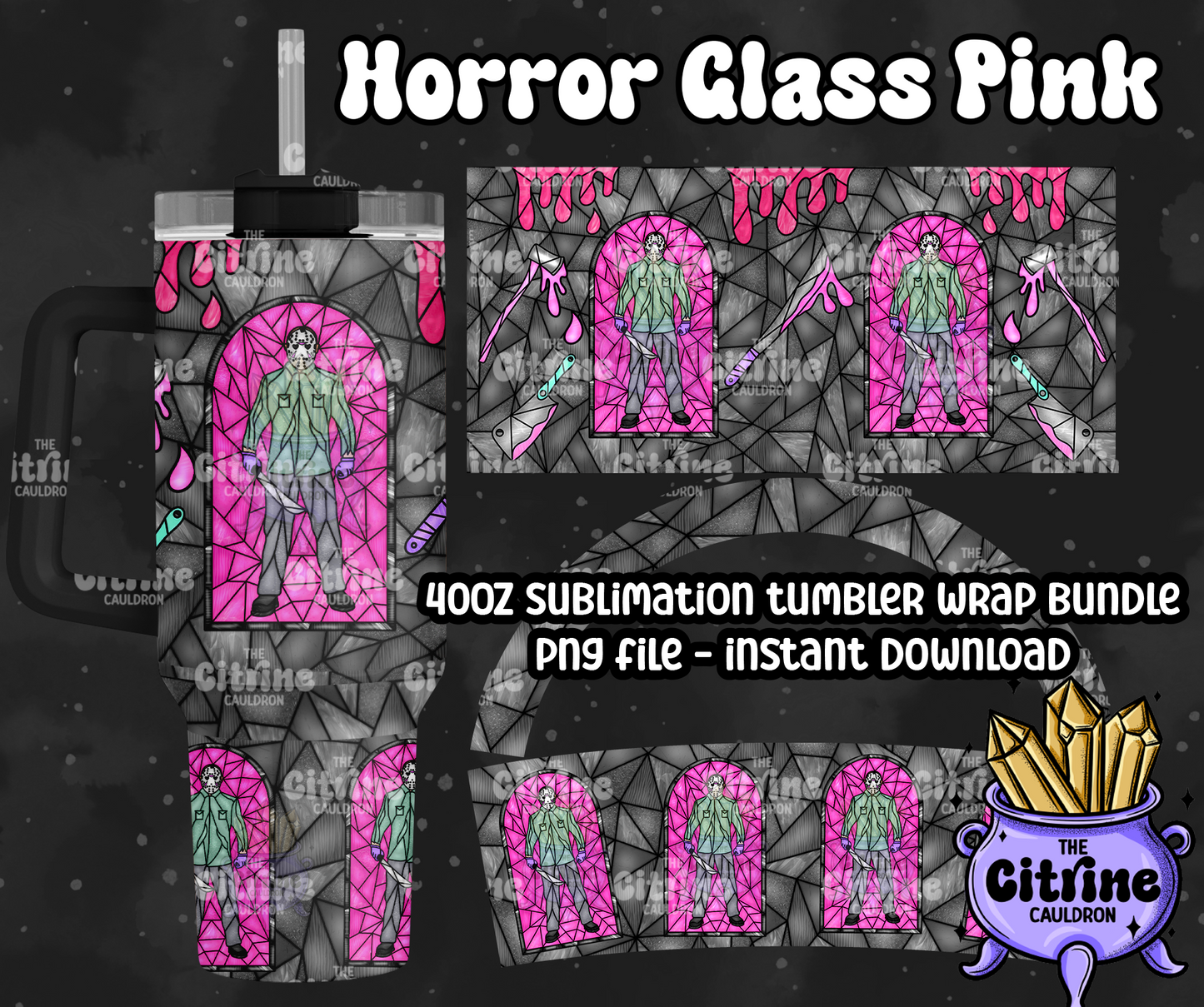 Horror Glass Pink - PNG Wrap for Sublimation 40oz Tumbler