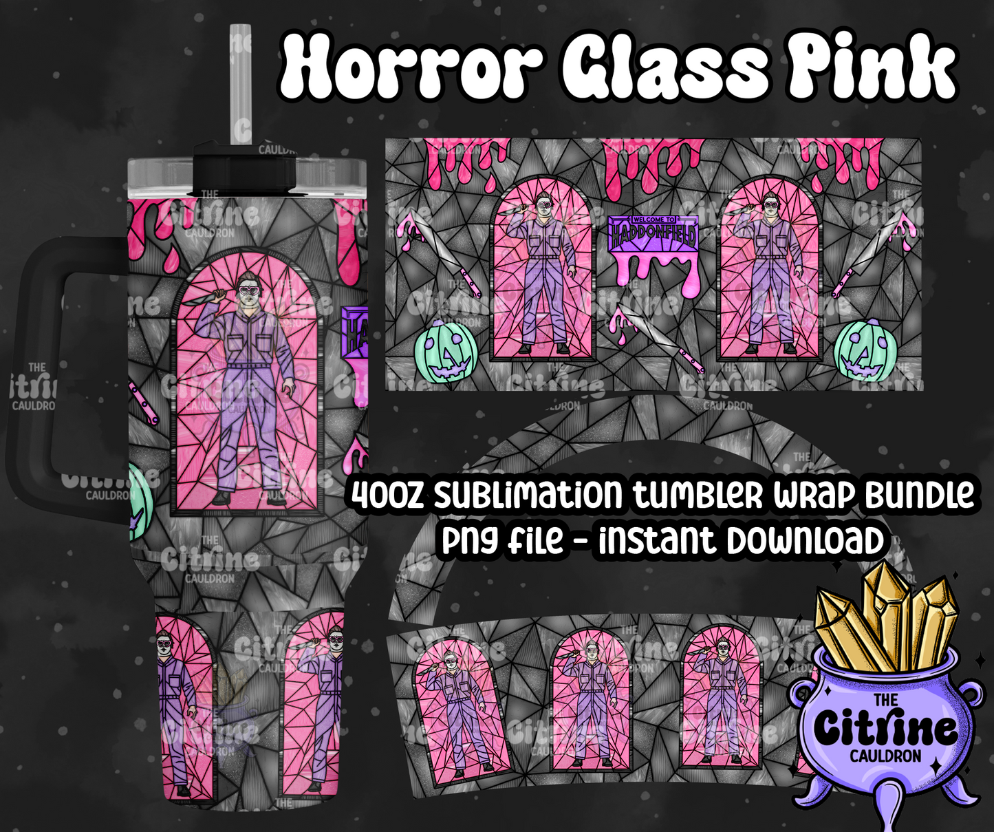 Horror Glass Pink - PNG Wrap for Sublimation 40oz Tumbler