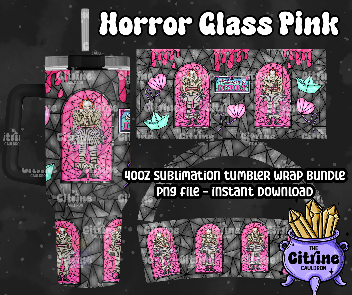 Horror Glass Pink - PNG Wrap for Sublimation 40oz Tumbler