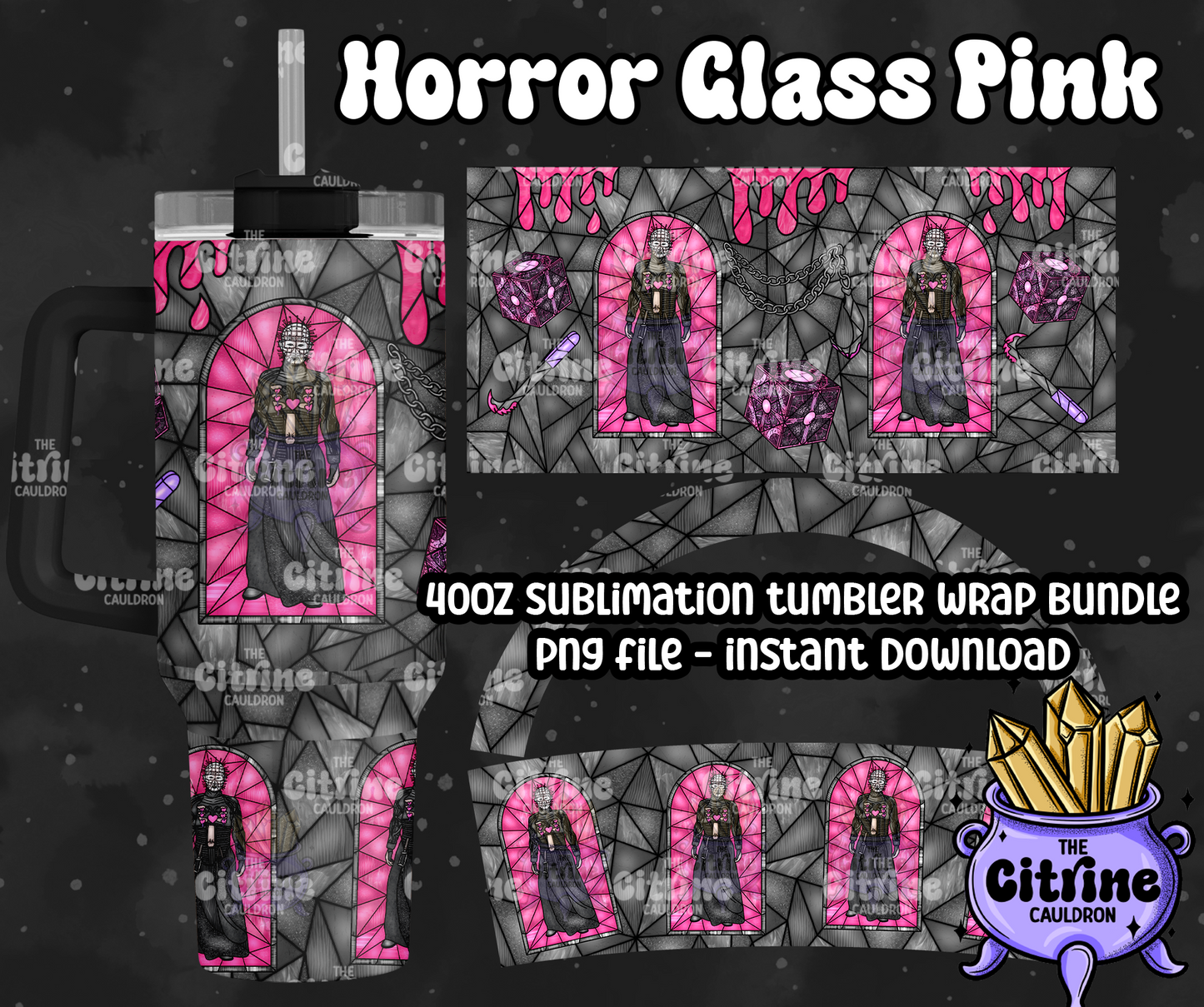 Horror Glass Pink - PNG Wrap for Sublimation 40oz Tumbler