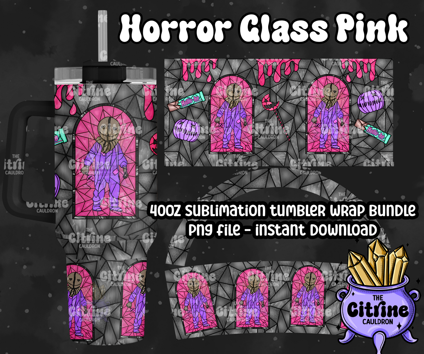 Horror Glass Pink - PNG Wrap for Sublimation 40oz Tumbler