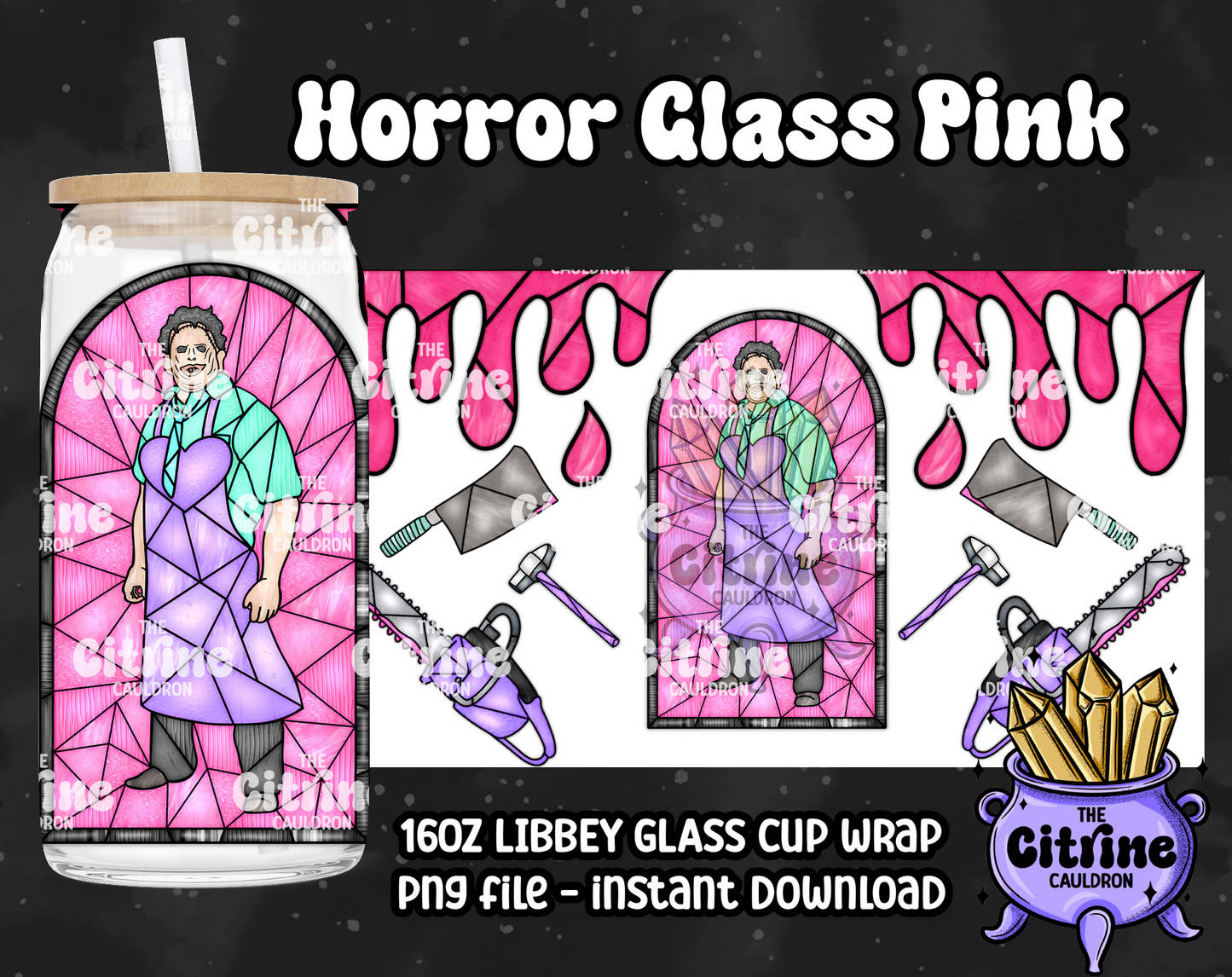 Horror Glass Pink - PNG Wrap for Libbey 16oz Glass Can