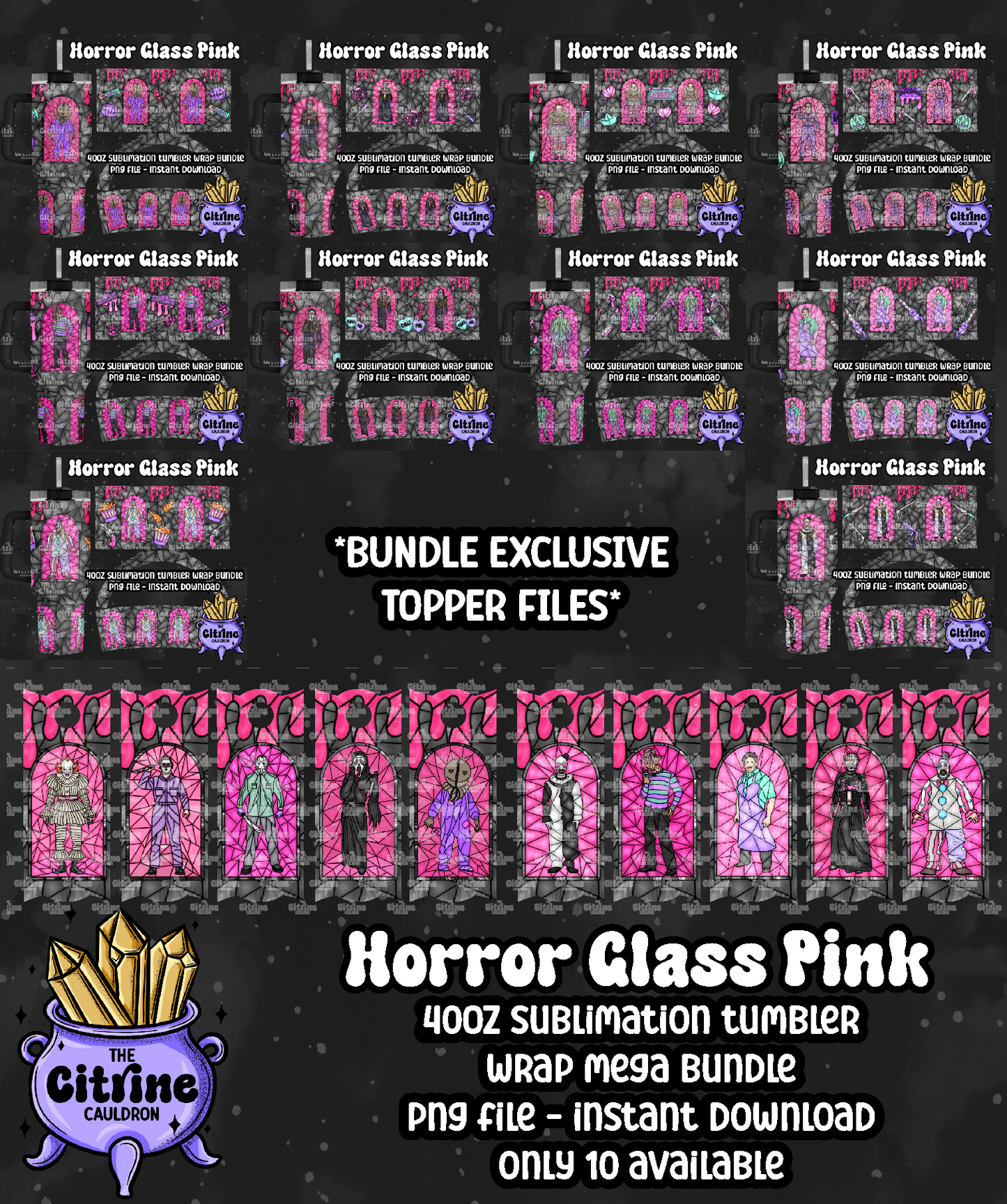 Horror Glass Pink - PNG Wrap for Sublimation 40oz Tumbler