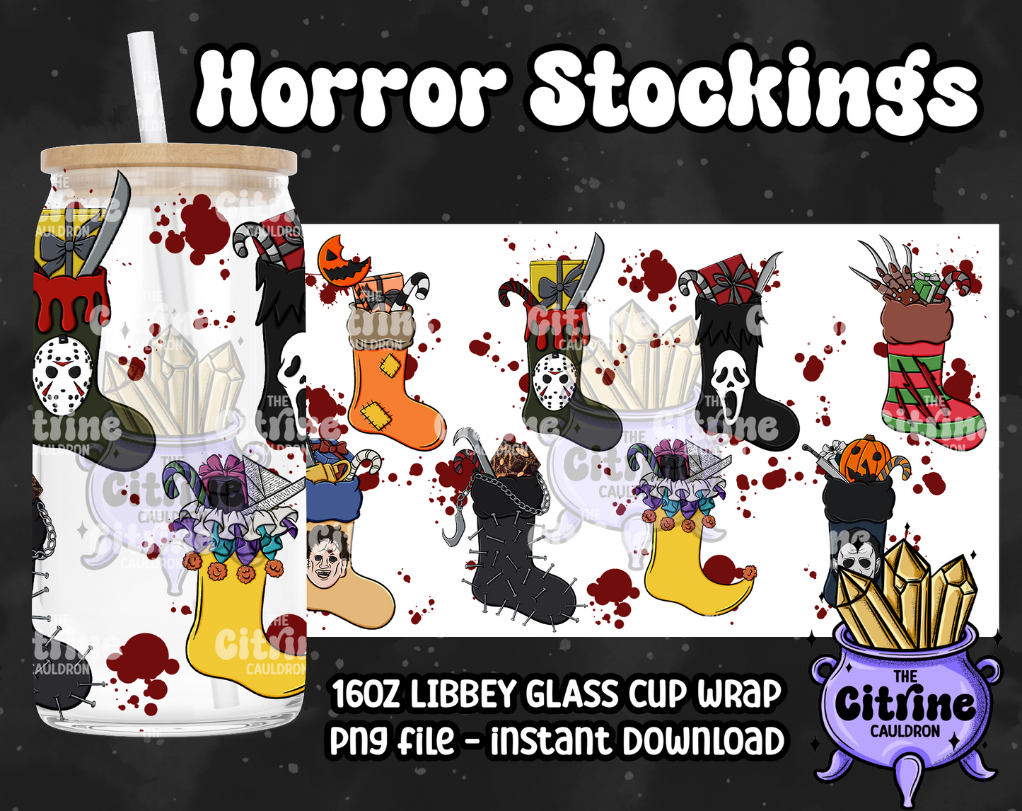 Horror Stockings - PNG Wrap for Libbey 16oz Glass Can