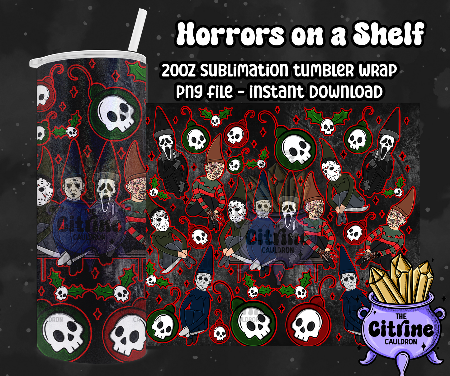 Horrors on a Shelf - PNG Wrap for Sublimation 20oz Tumbler
