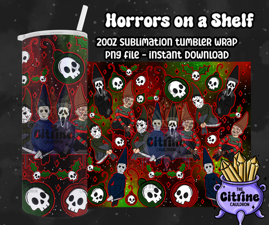 Horrors on a Shelf - PNG Wrap for Sublimation 20oz Tumbler