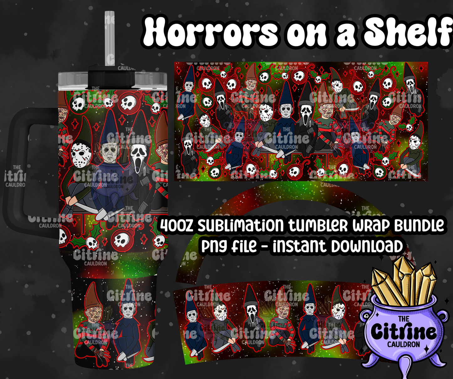 Horrors on a Shelf - PNG Wrap for Sublimation 40oz Tumbler