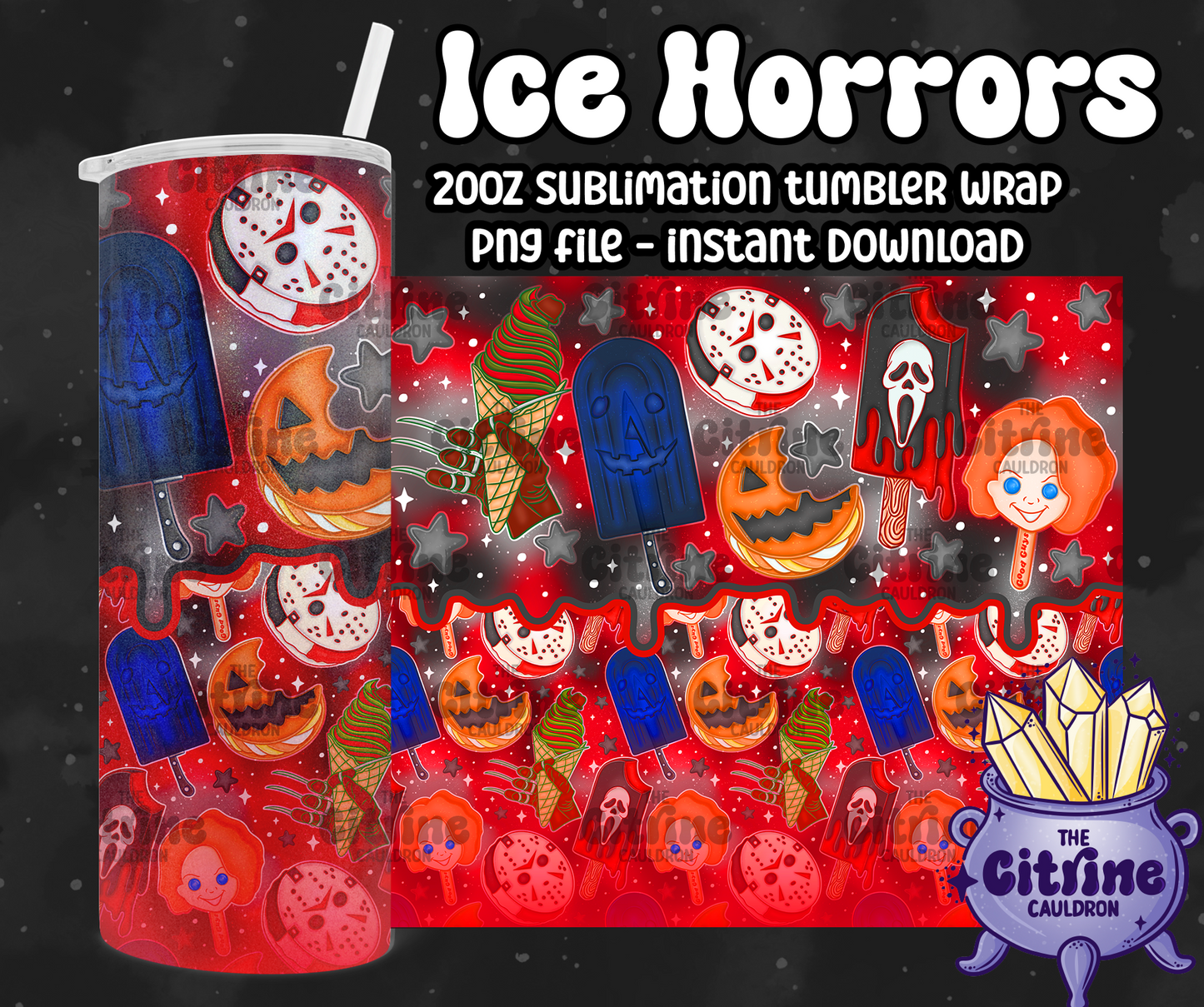 Ice Horrors - PNG Wrap for Sublimation 20oz Tumbler