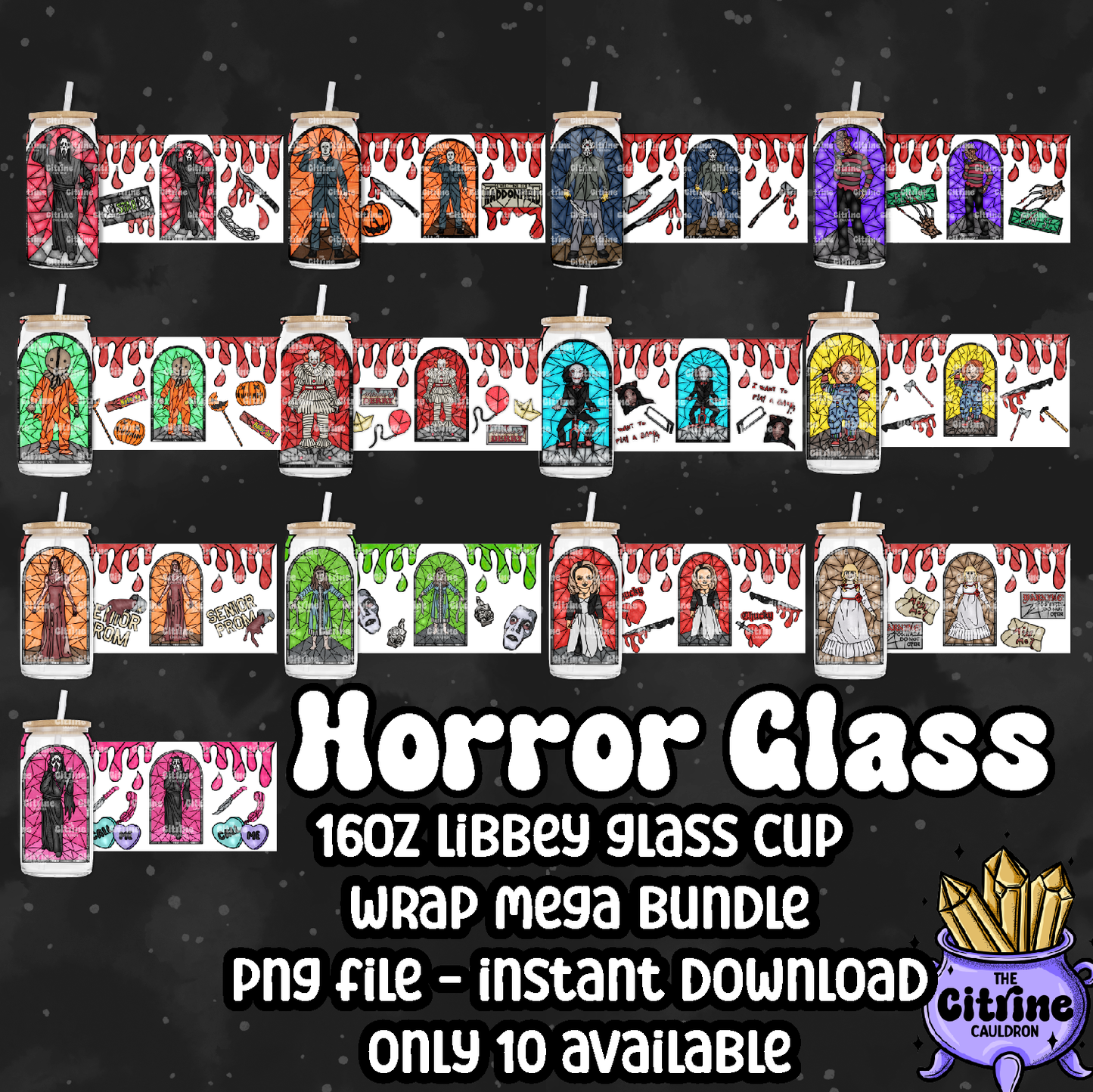 Horror Glass - PNG Wrap for Libbey 16oz Glass Can Mega Bundle