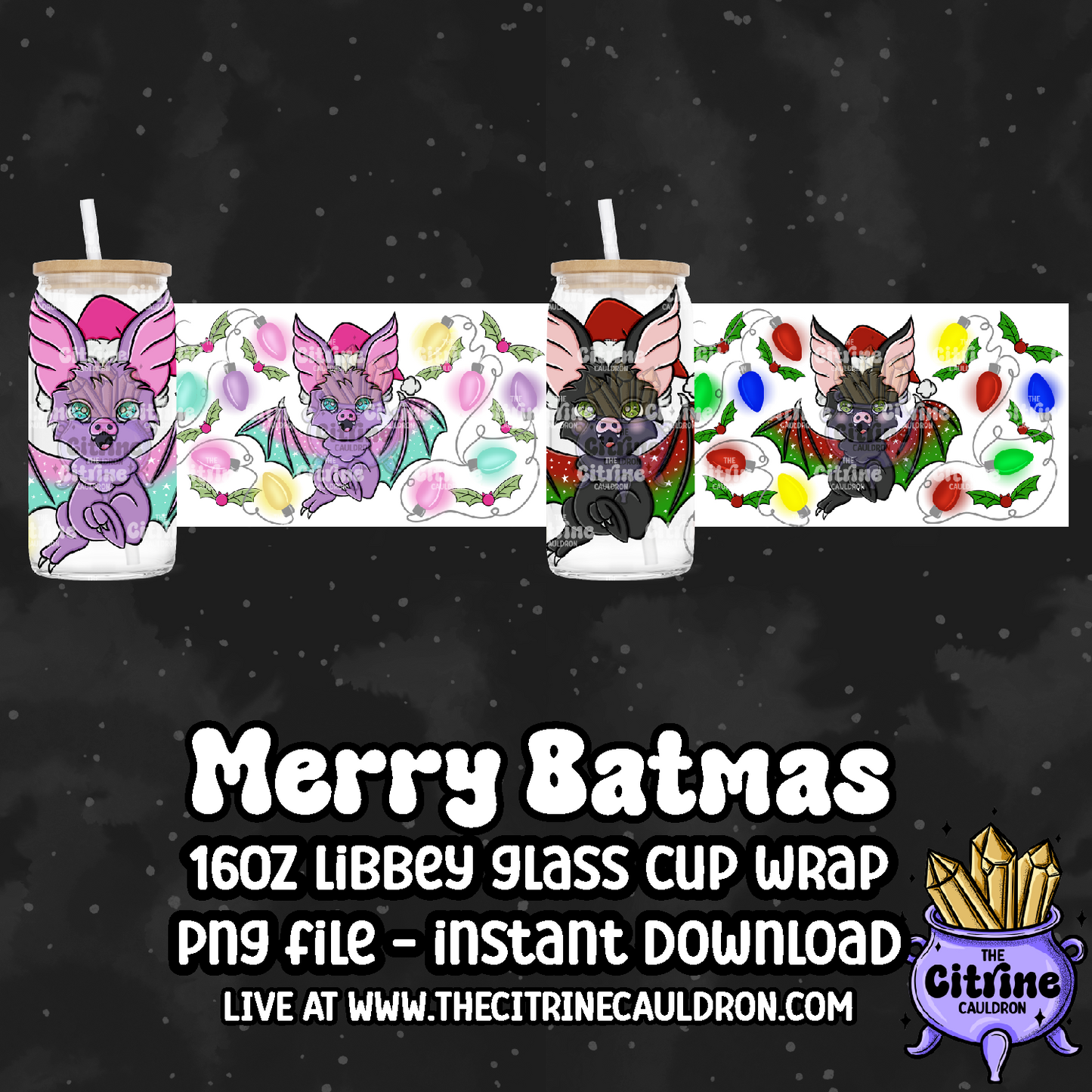 Merry Batmas - PNG Wrap for Libbey 16oz Glass Can