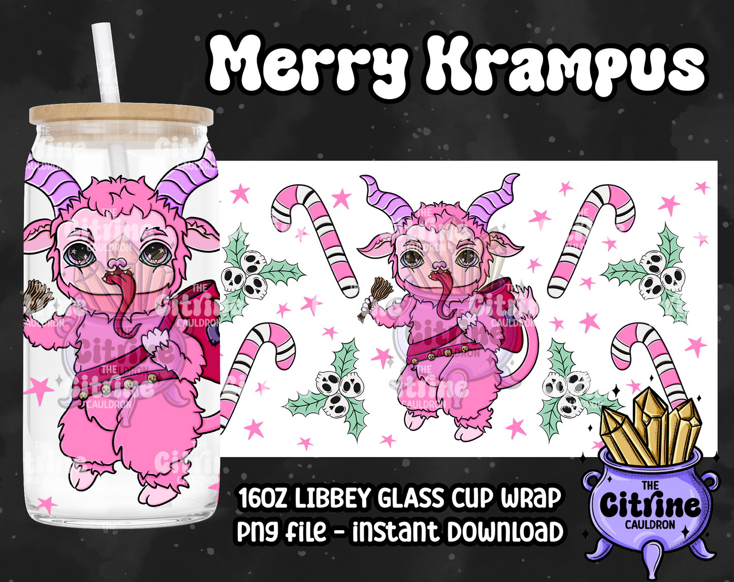Merry Krampus - PNG Wrap for Libbey 16oz Glass Can