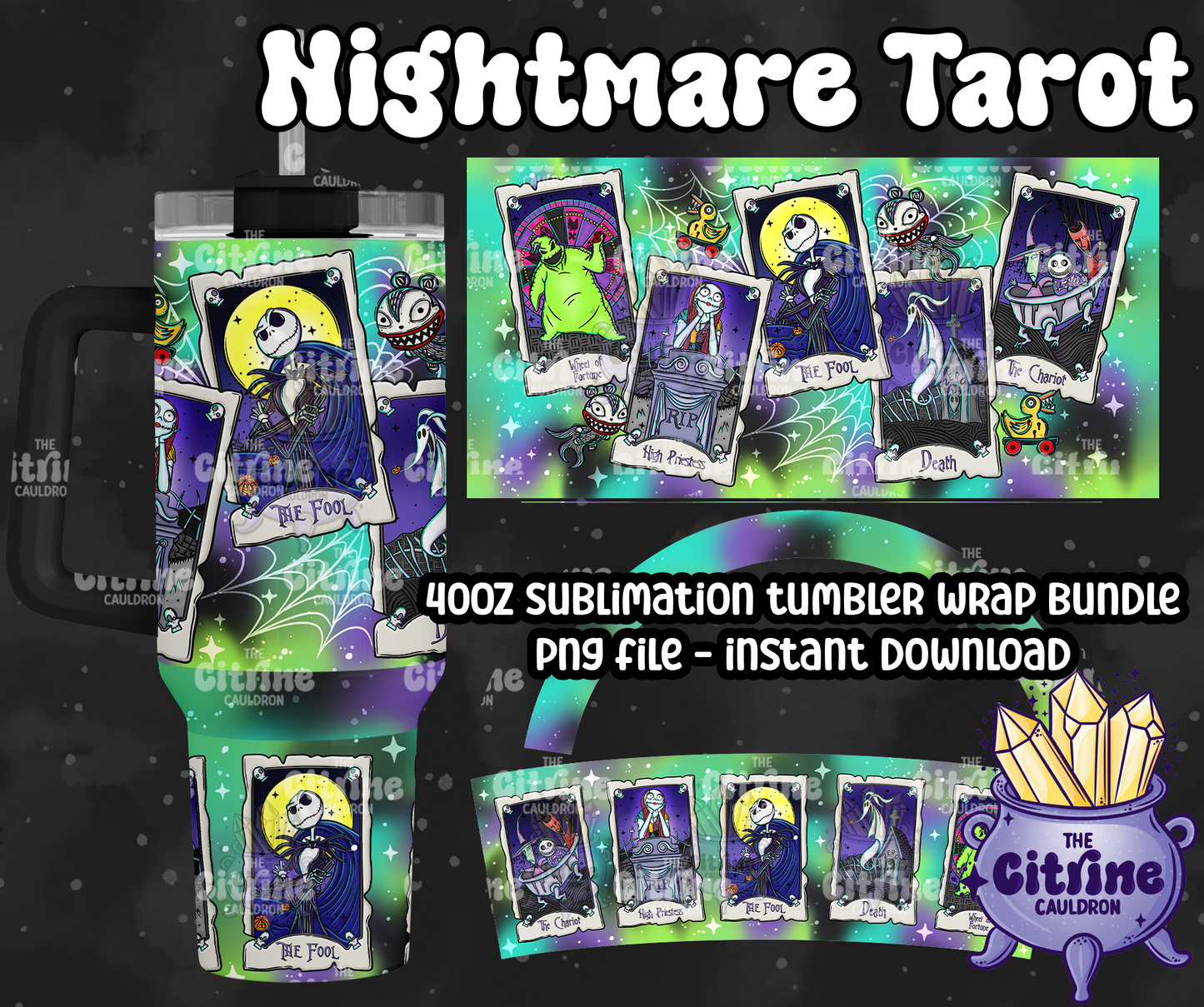 Nightmare Tarot - PNG Wrap for Sublimation 40oz Tumbler