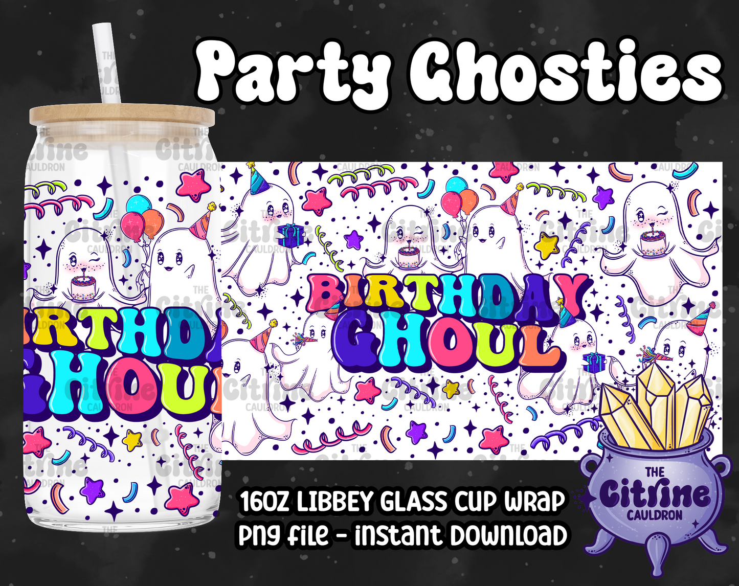 Party Ghosties - PNG Wrap for Libbey 16oz Glass Can