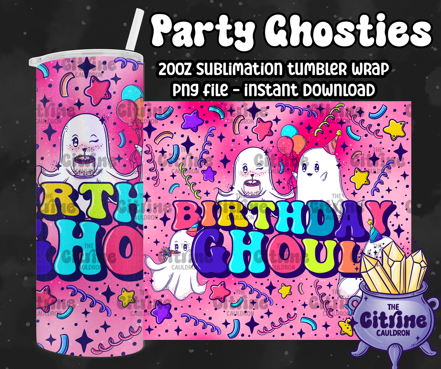 Party Ghosties - PNG Wrap for Sublimation 20oz Tumbler