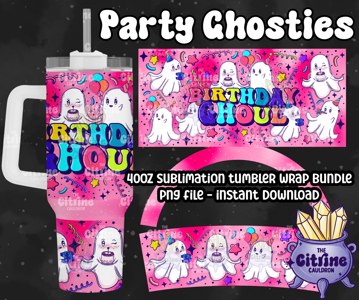 Party Ghosties - PNG Wrap for Sublimation 40oz Tumbler