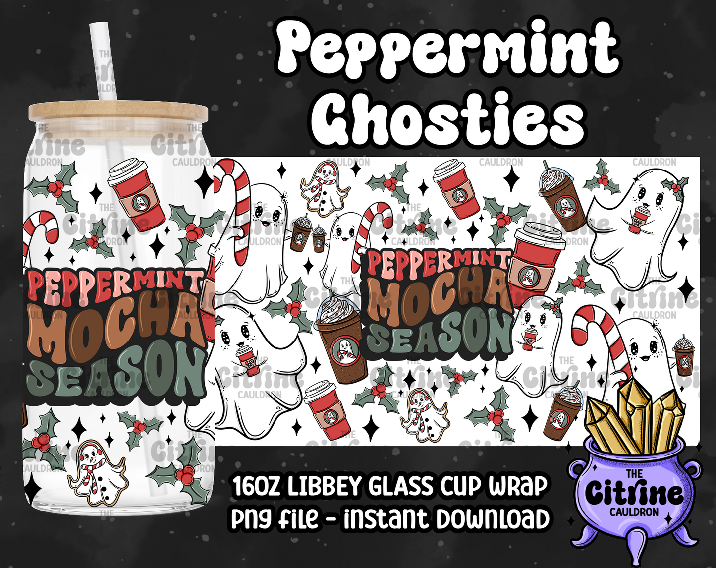 Peppermint Ghosties - PNG Wrap for Libbey 16oz Glass Can