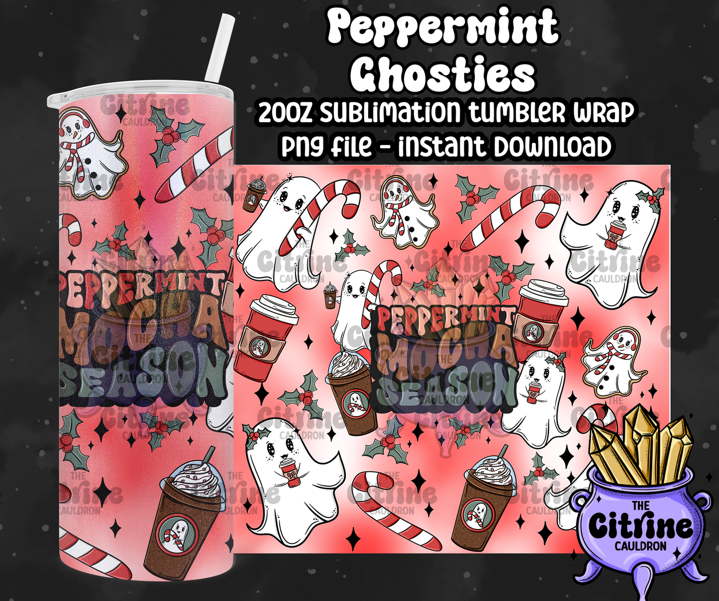 Peppermint Ghosties - PNG Wrap for Sublimation 20oz Tumbler