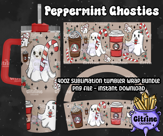 Peppermint Ghosties - PNG Wrap for Sublimation 40oz Tumbler