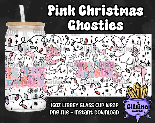 Pink Christmas Ghosties - PNG Wrap for Libbey 16oz Glass Can