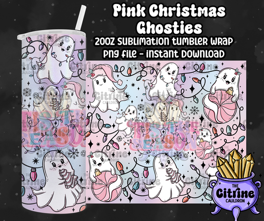 Pink Christmas Ghosties - PNG Wrap for Sublimation 20oz Tumbler