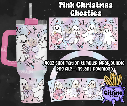 Pink Christmas Ghosties - PNG Wrap for Sublimation 40oz Tumbler