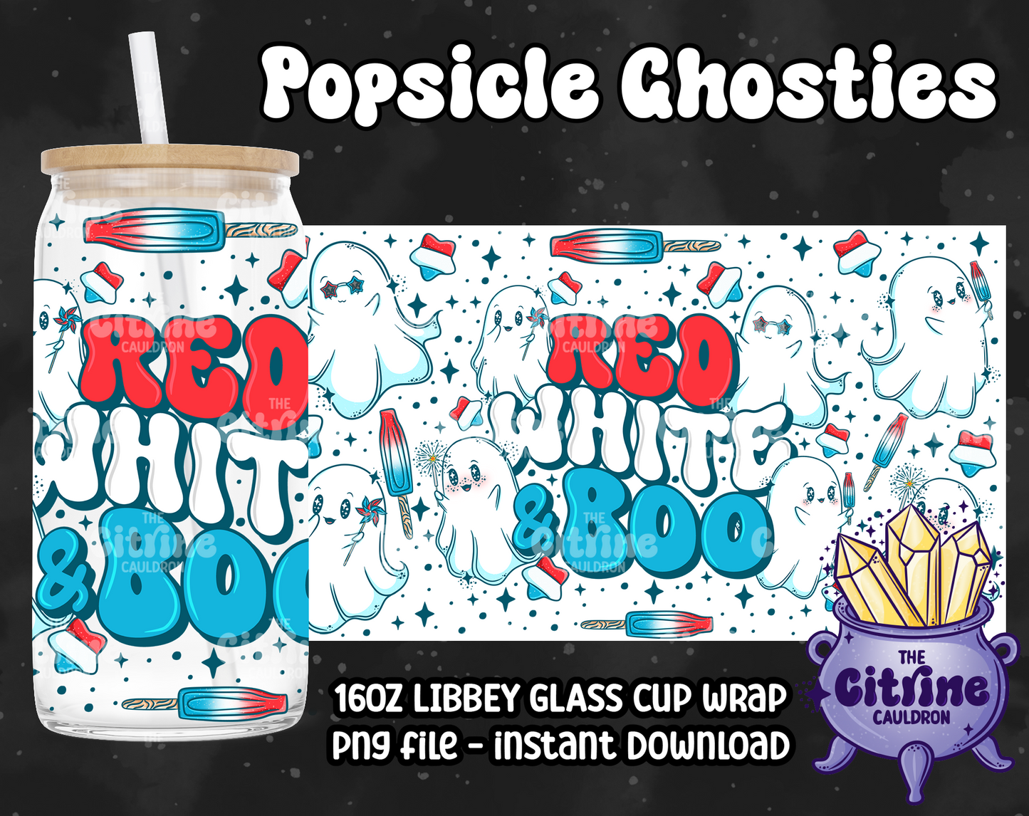 Popsicles Ghosties - PNG Wrap for Libbey 16oz Glass Can