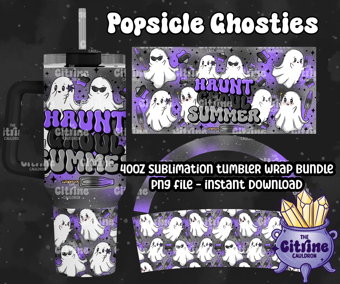 Popsicle Ghosties - PNG Wrap for Sublimation 40oz Tumbler