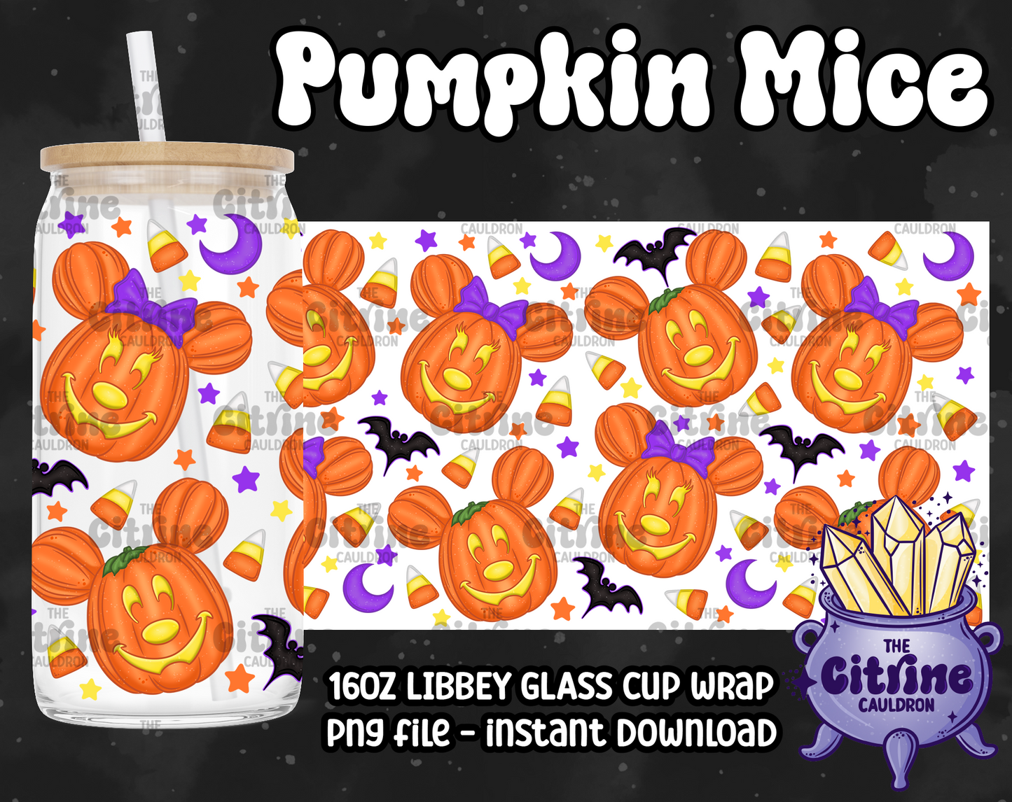 Pumpkin Mice - PNG Wrap for Libbey 16oz Glass Can