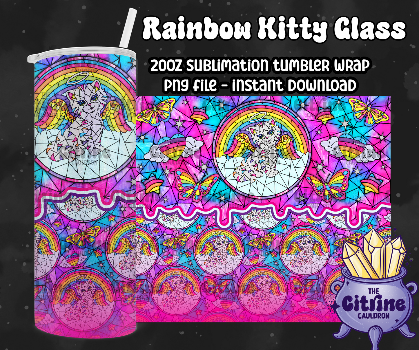 Rainbow Kitty Glass - PNG Wrap for Sublimation 20oz Tumbler