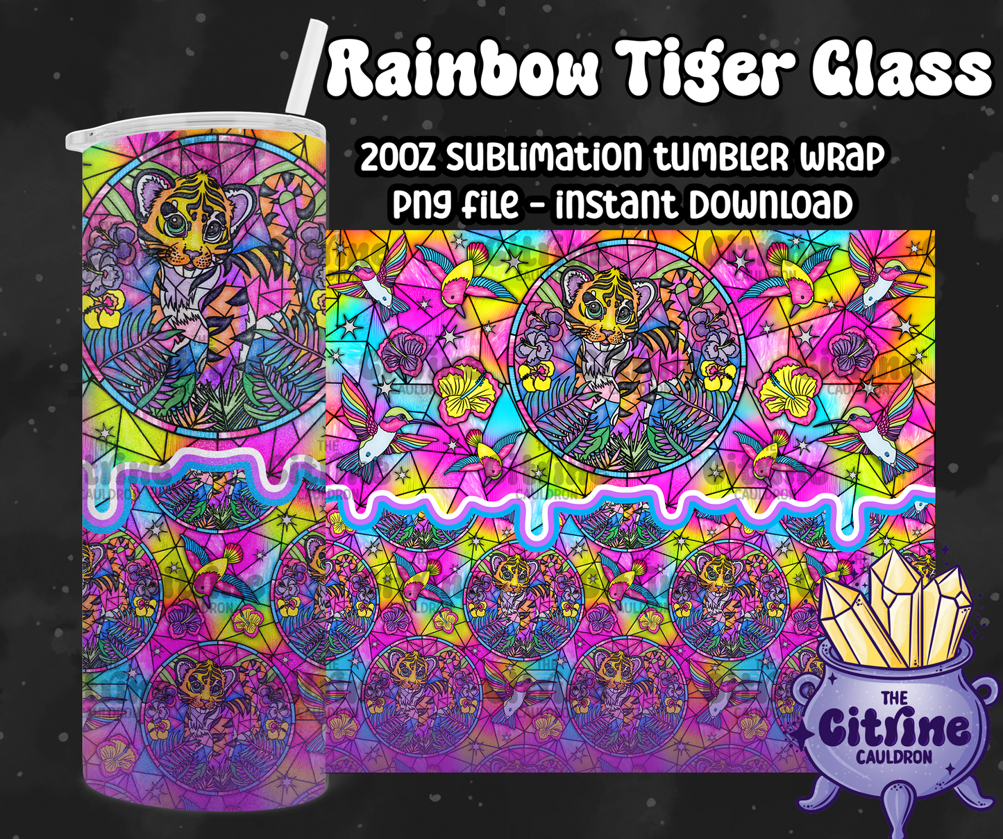 Rainbow Tiger Glass - PNG Wrap for Sublimation 20oz Tumbler