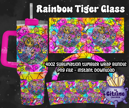 Rainbow Tiger Glass - PNG Wrap for Sublimation 40oz Tumbler