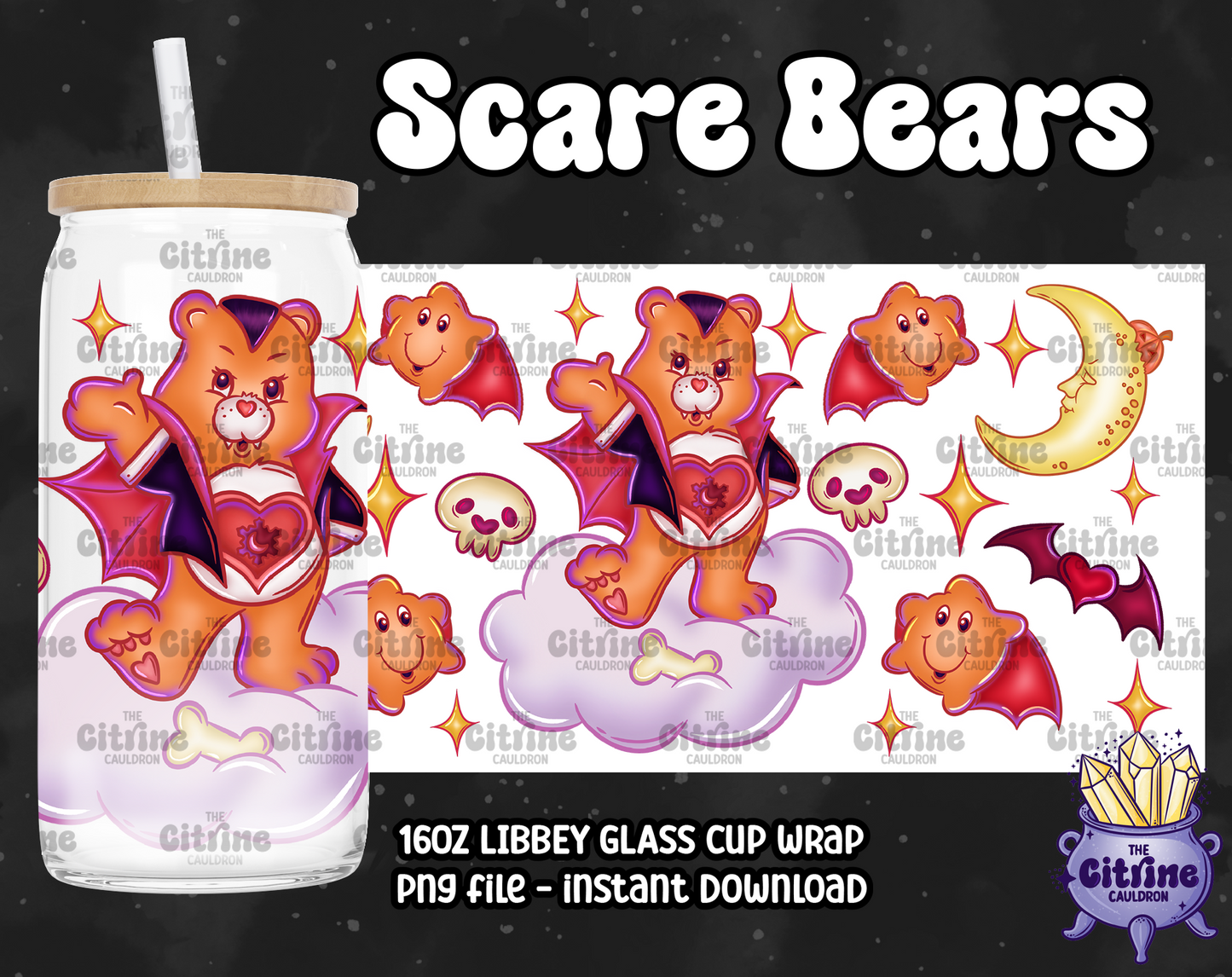 Scare Bears - PNG Wrap for Libbey 16oz Glass Can