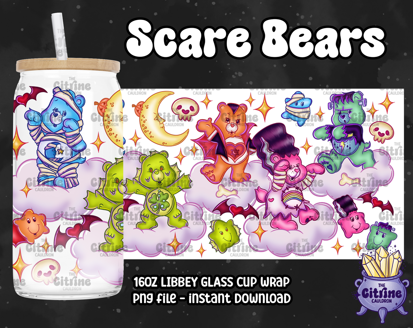 Scare Bears - PNG Wrap for Libbey 16oz Glass Can