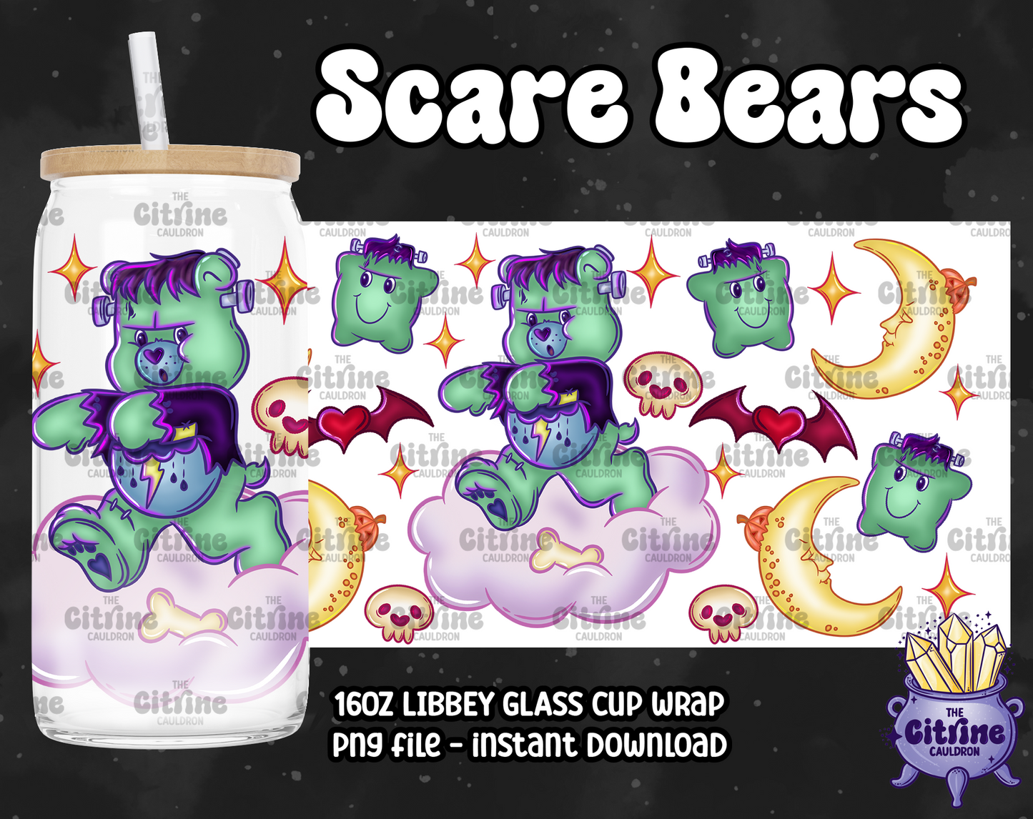 Scare Bears - PNG Wrap for Libbey 16oz Glass Can